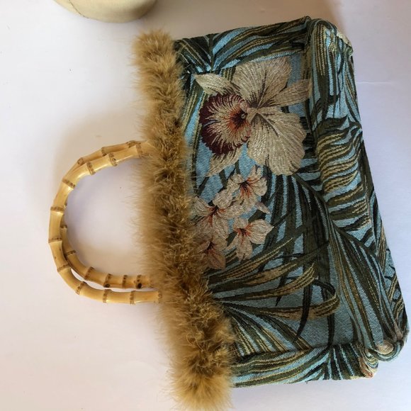 Orchid pattern Bag with Bamboo and Feathers NWOT - Picture 7 of 7